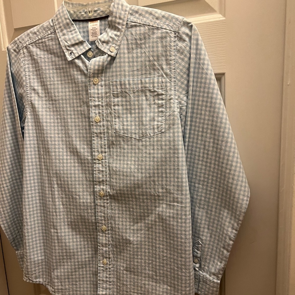 Gymboree blue and white checked long sleeve button down shirt